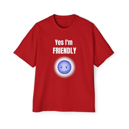 Funny 'Yes I'm Friendly' Tee with Winking Angry Emoji Red T-shirt