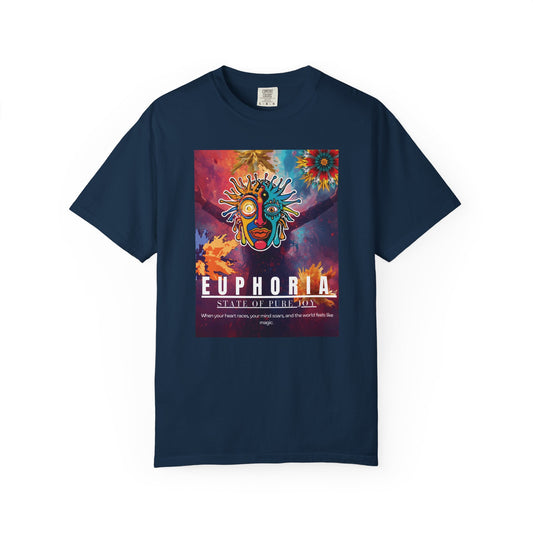 Navy Blue Euphoria Psychedelic Art T-Shirt- Music festivals 2026