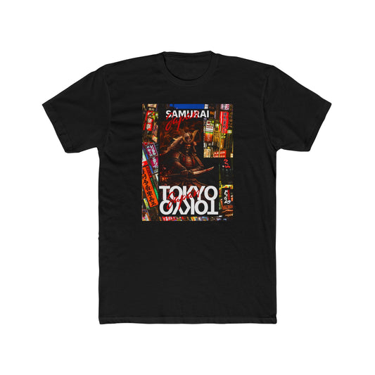 Tokyo Samurai Graphic Tee — Neon Night street Print Black T-shirt