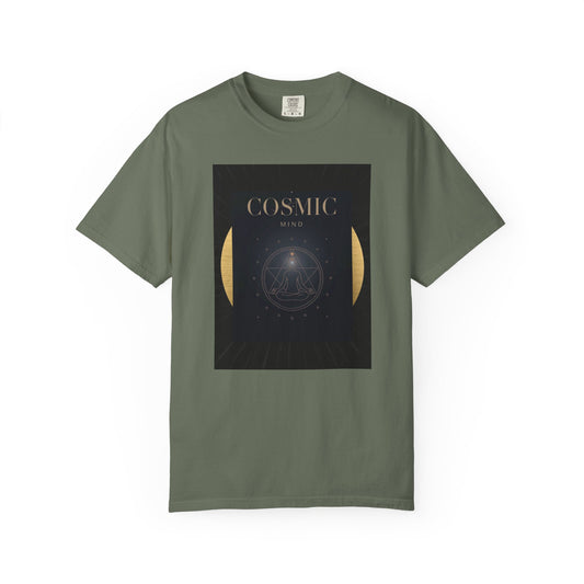 green moss Cosmic Moon Phase T-Shirt — "COSMIC" Gold Celestial Graphic Tee