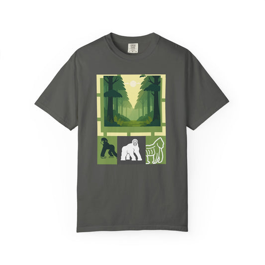 light grey Sasquatch Forest Graphic T-Shirt Bigfoot Nature Adventure Tee