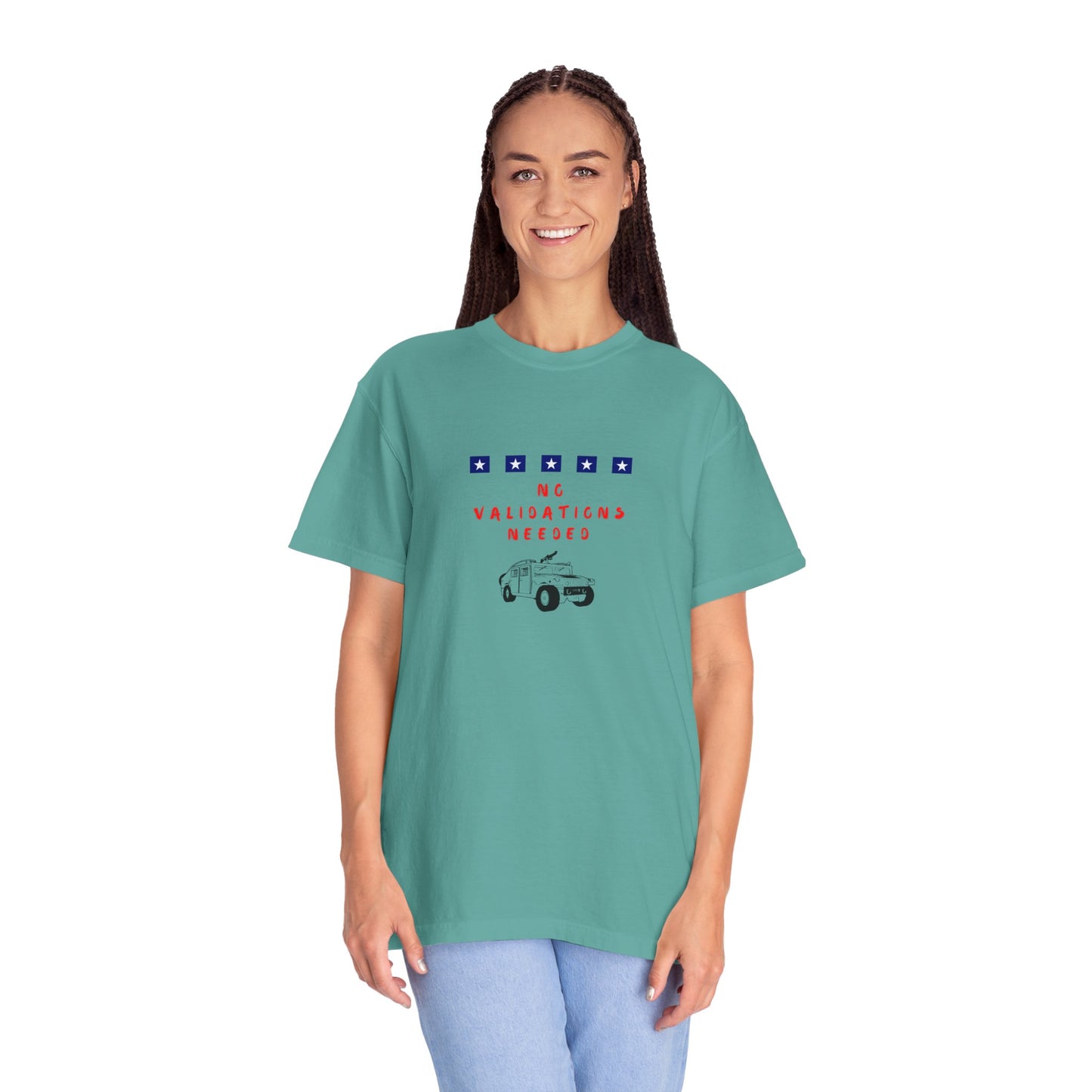 T-Shirt — "No Validations Needed" Patriotic Truck Graphic