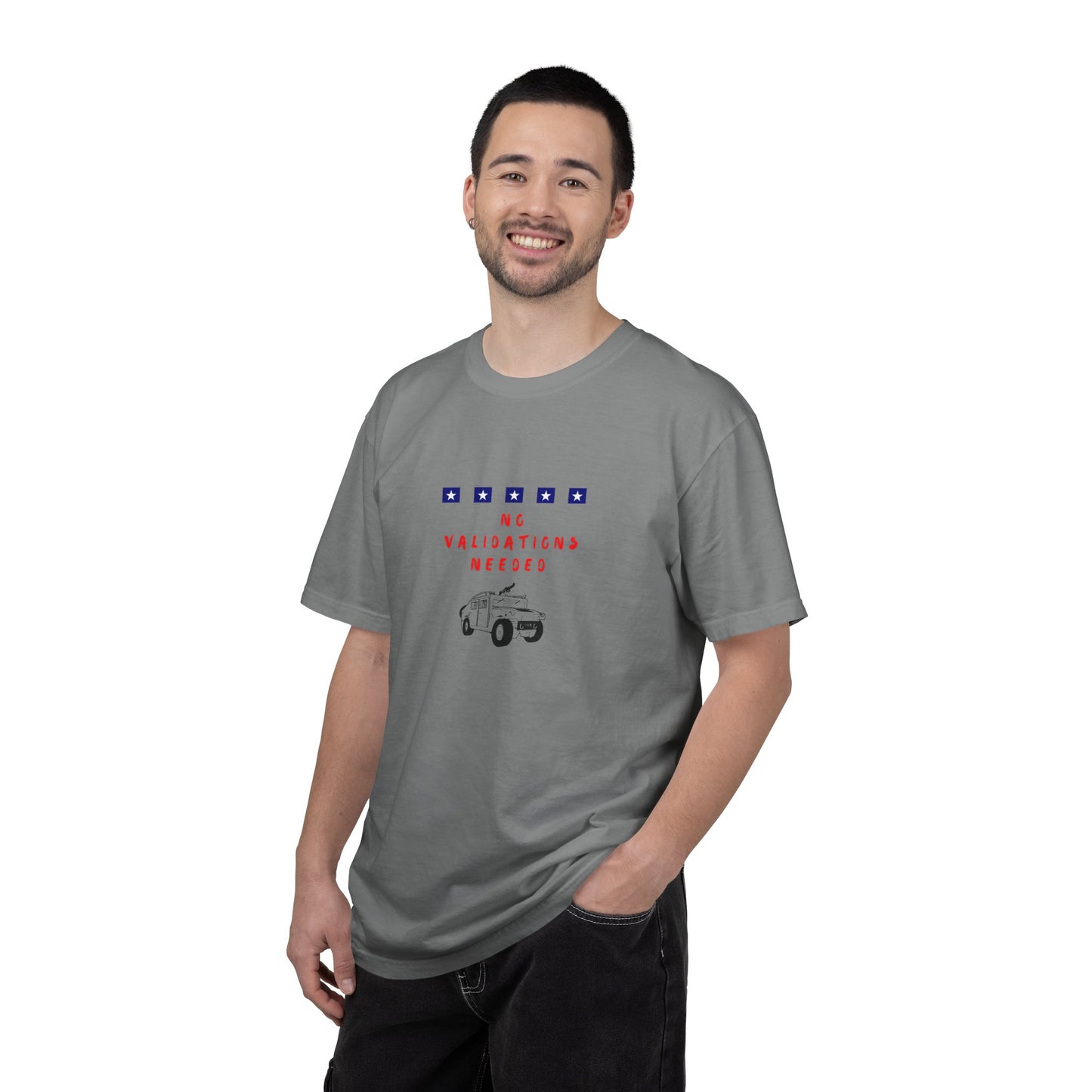 T-Shirt — "No Validations Needed" Patriotic Truck Graphic