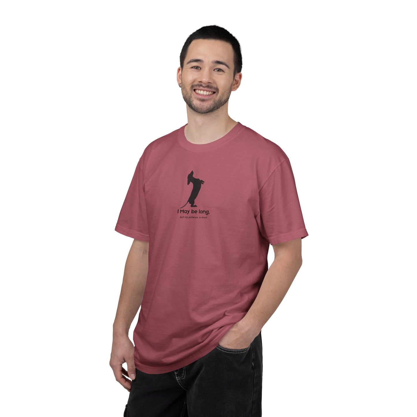 T-Shirt — Funny Tall Joke Design “I May be long, but my patience is short.”