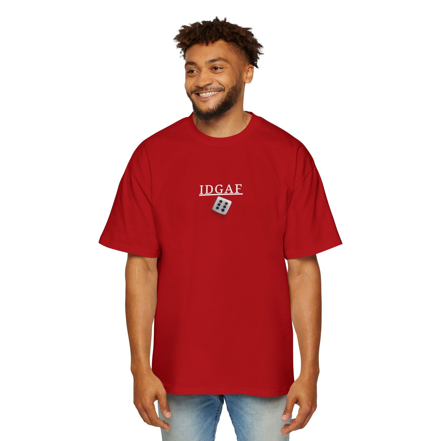 IDGAF Dice Graphic Tee — Bold Red Oversized Men’s T‑Shirt