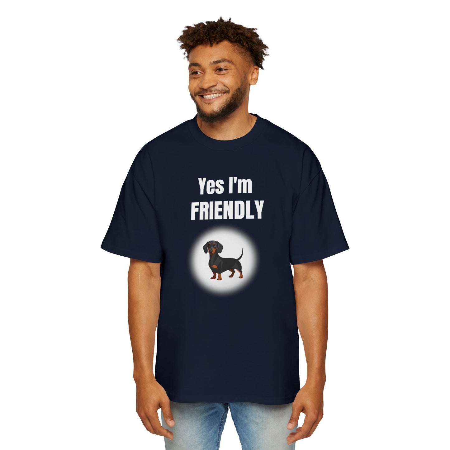 Dachshund Mini Graphic Tee — Men’s Oversized White T-Shirt