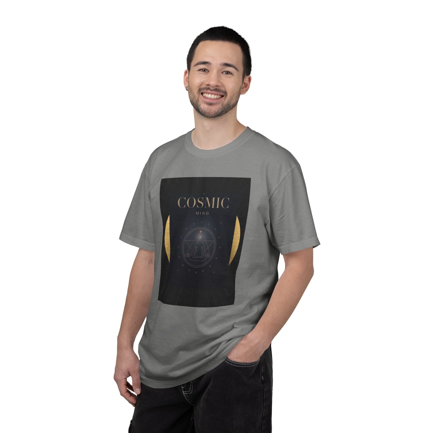 Cosmic Moon Phase T-Shirt — "COSMIC" Gold Celestial Graphic Tee