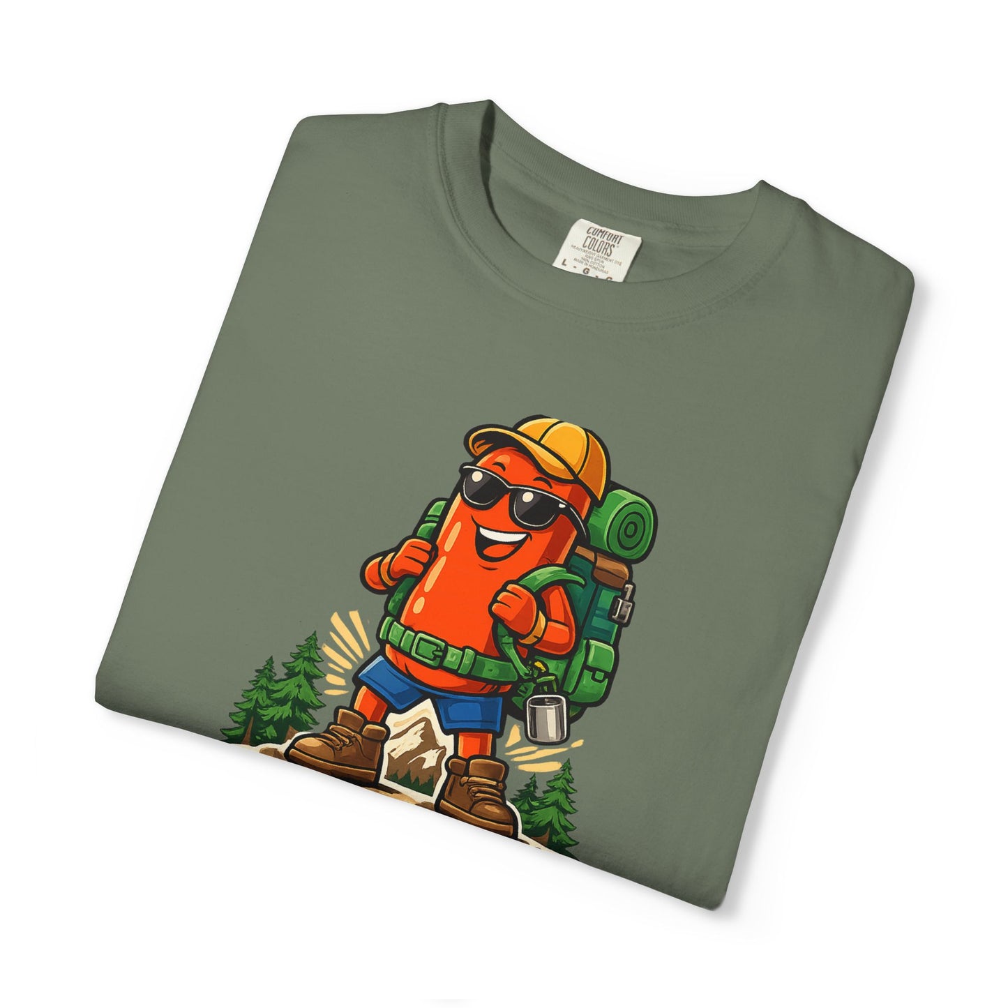 Adventure First Graphic Tee — Hiking Backpacker Badge Shirt