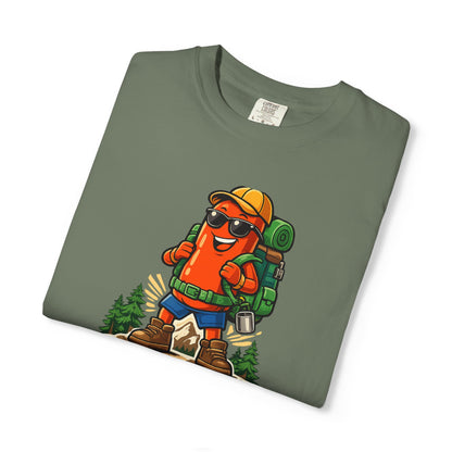 Adventure First Graphic Tee — Hiking Backpacker Badge Shirt