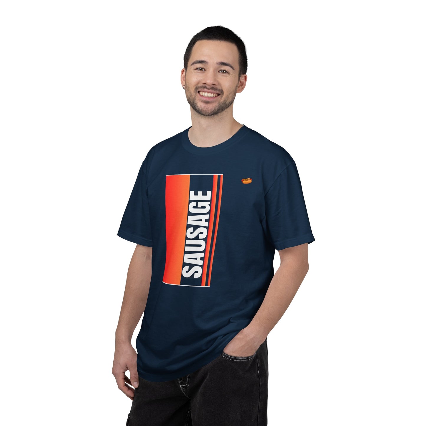 Sausage Retro Stripe T‑Shirt — Bold Vertical BBQ Graphic Tee