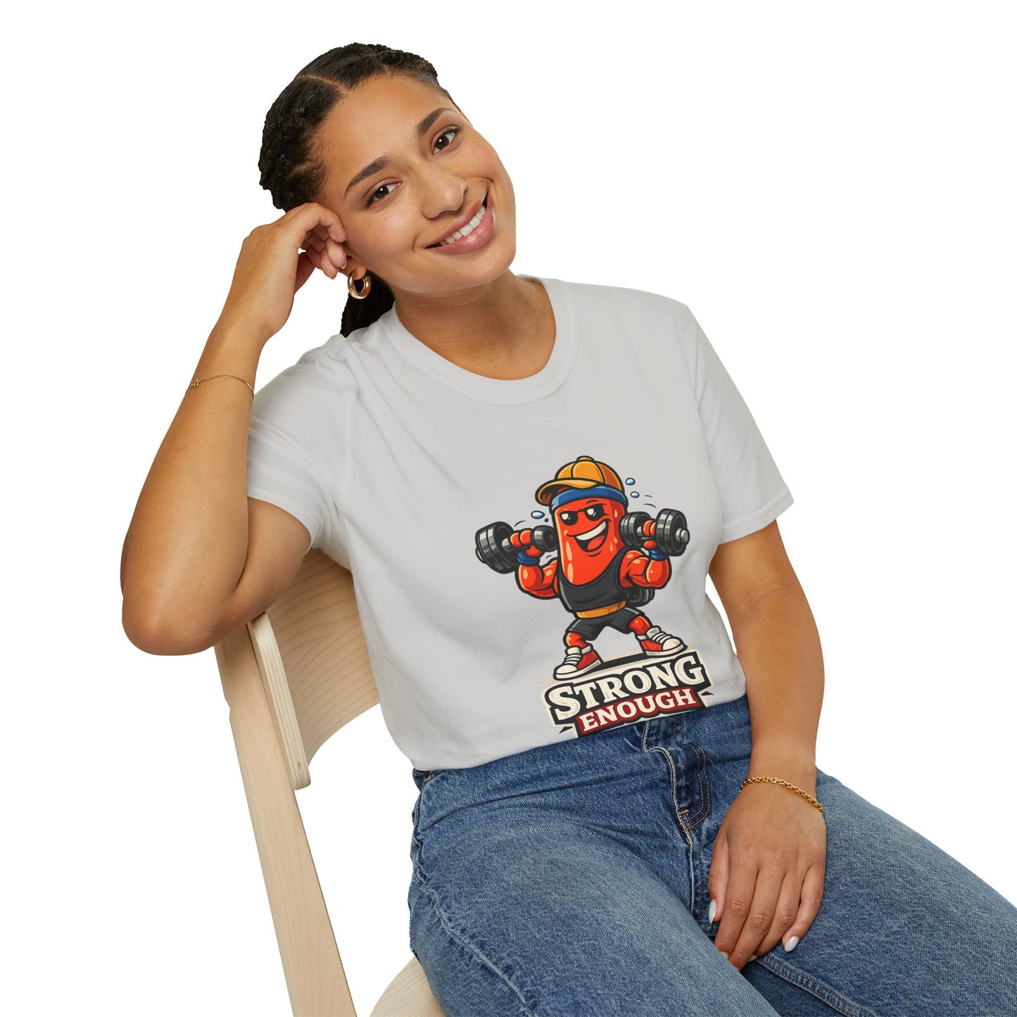 Strong Enough T-Shirt – Cute Dumbbell Gym Graphic Lightweight Cotton Tee
