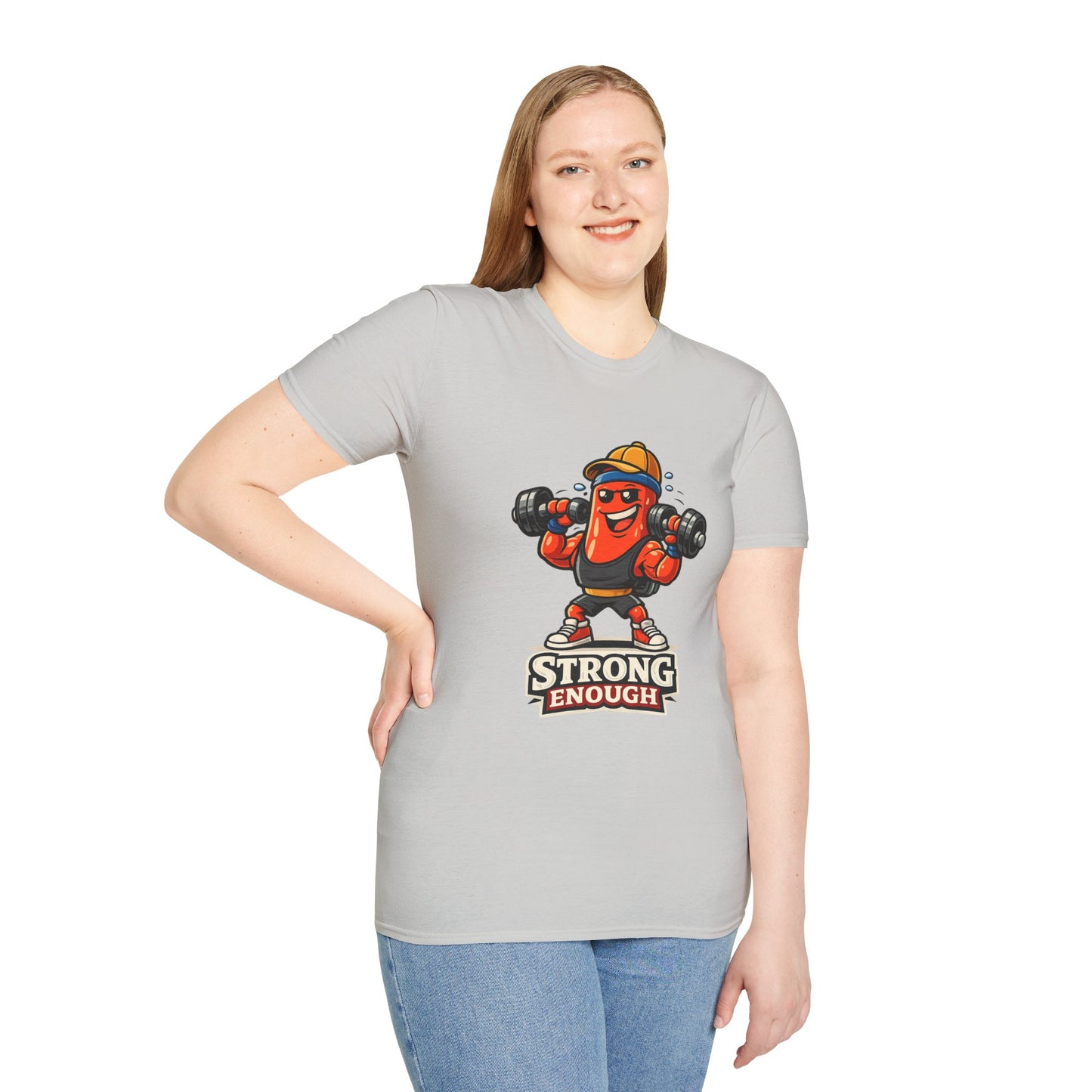 Strong Enough T-Shirt – Cute Dumbbell Gym Graphic Lightweight Cotton Tee