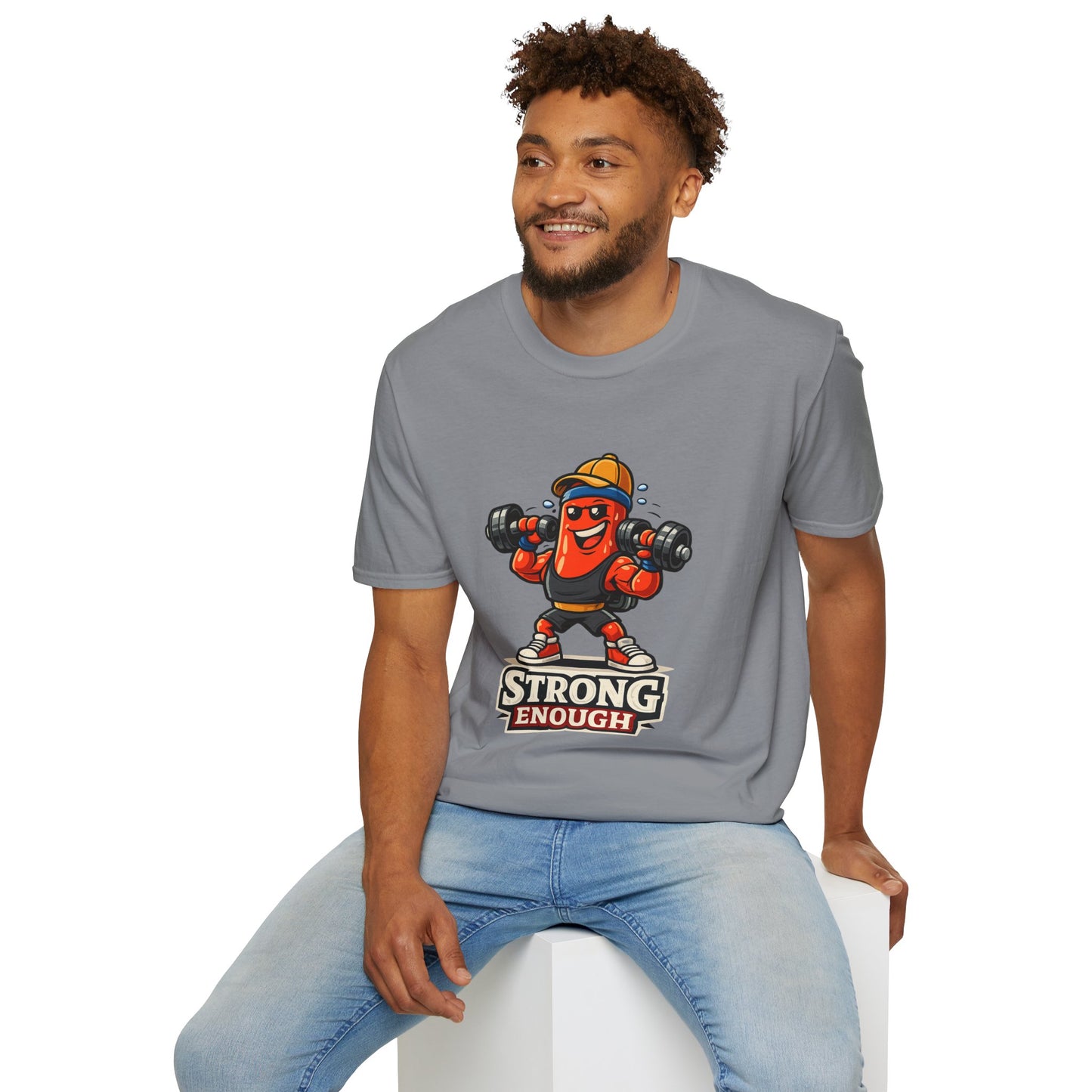 Strong Enough T-Shirt – Cute Dumbbell Gym Graphic Lightweight Cotton Tee