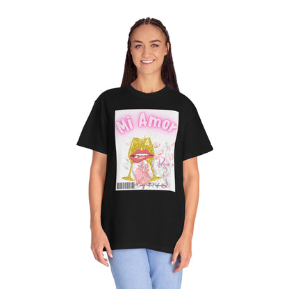 Mi Amor Graphic T-Shirt — Romantic Pink Floral Lips Design