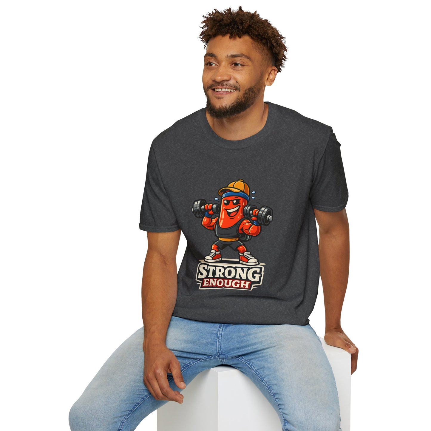 Strong Enough T-Shirt – Cute Dumbbell Gym Graphic Lightweight Cotton Tee