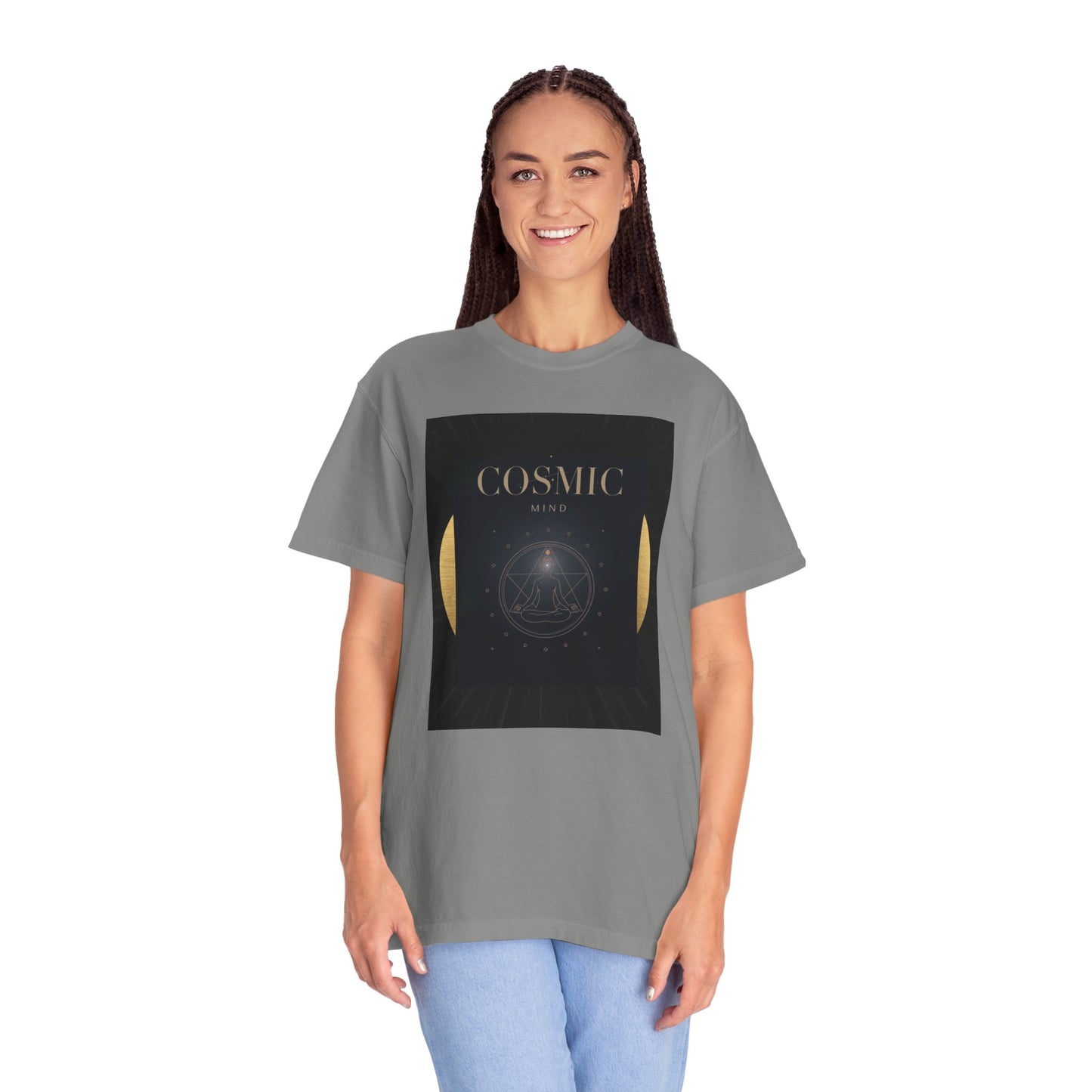 Cosmic Moon Phase T-Shirt — "COSMIC" Gold Celestial Graphic Tee