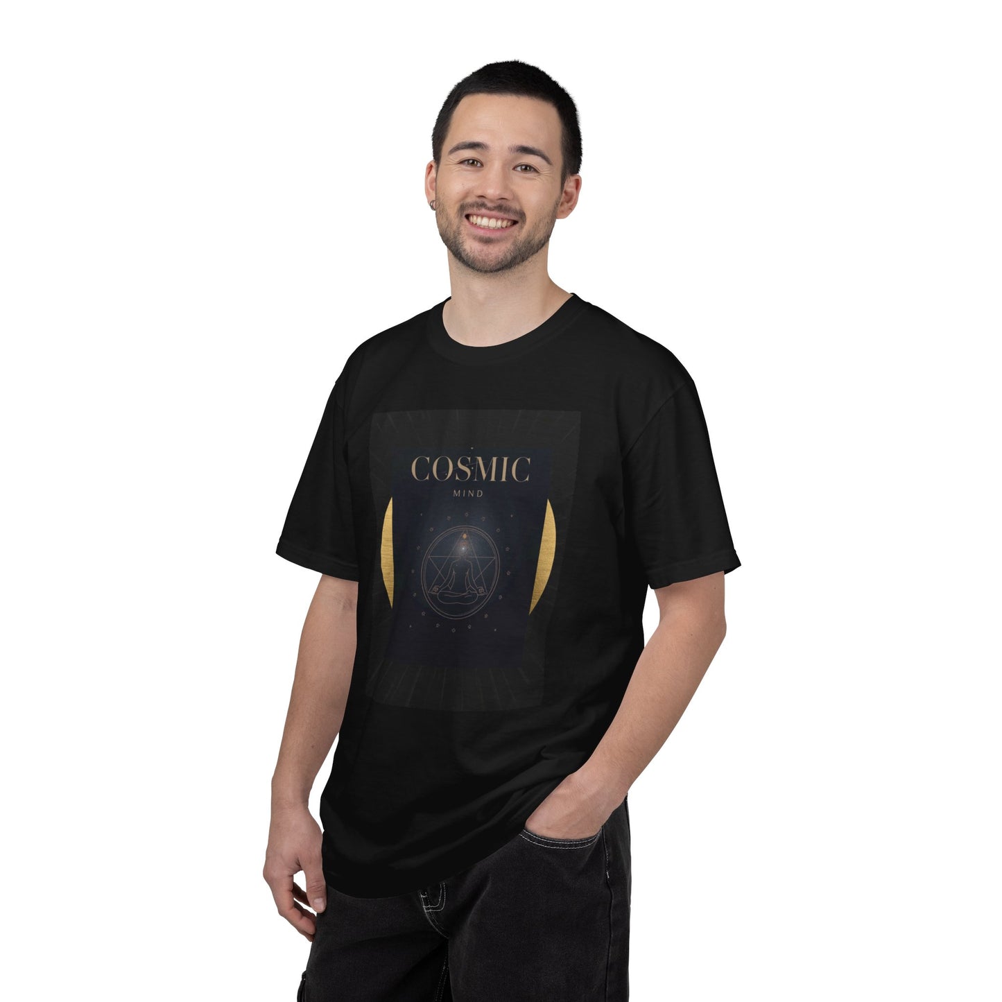 Cosmic Moon Phase T-Shirt — "COSMIC" Gold Celestial Graphic Tee