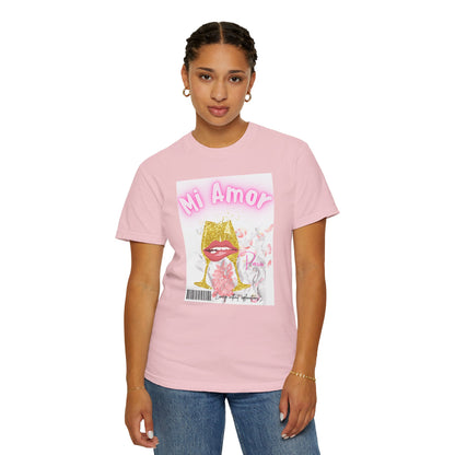 Mi Amor Graphic T-Shirt — Romantic Pink Floral Lips Design