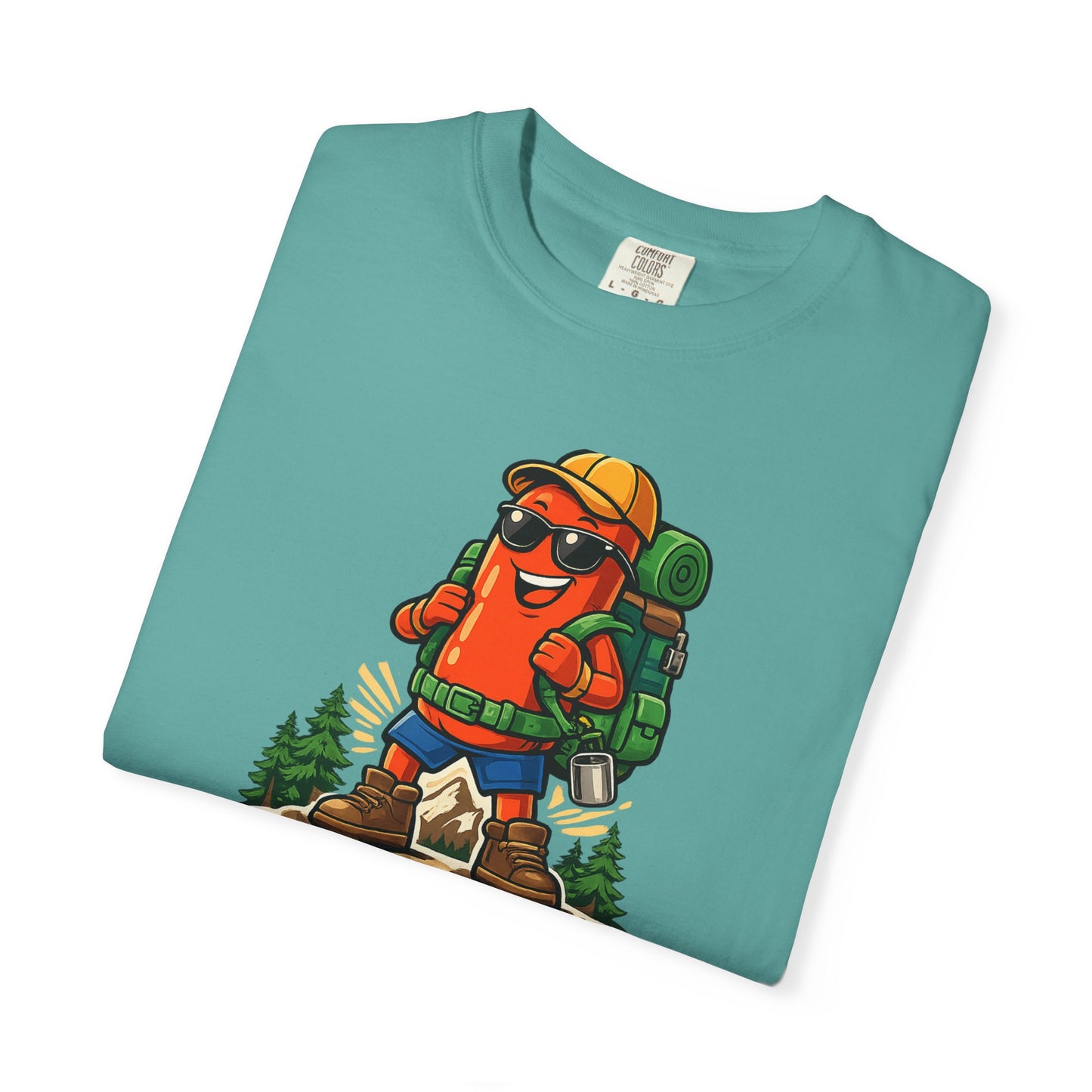 Adventure First Graphic Tee — Hiking Backpacker Badge Shirt