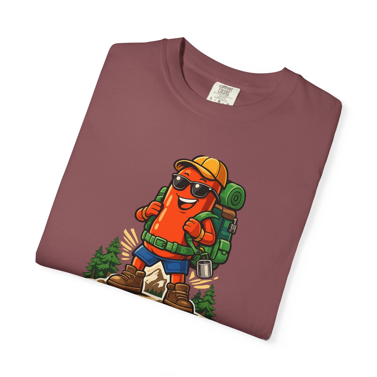 Adventure First Graphic Tee — Hiking Backpacker Badge Shirt