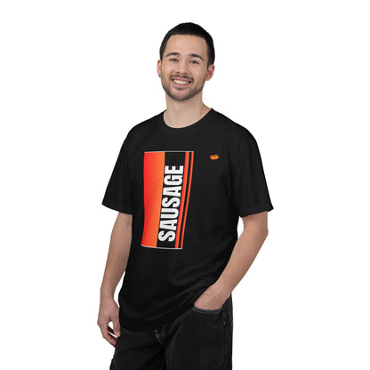 Sausage Retro Stripe T‑Shirt — Bold Vertical BBQ Graphic Tee