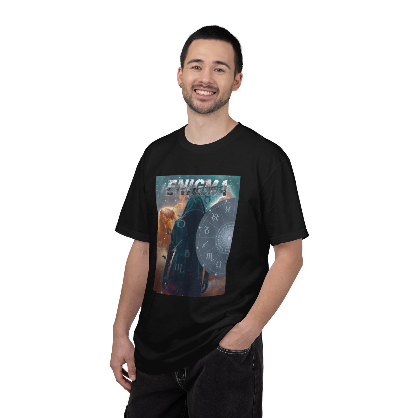 Enigma Astral T-Shirt — Zodiac Wheel & Cosmic Raven Graphic Tee