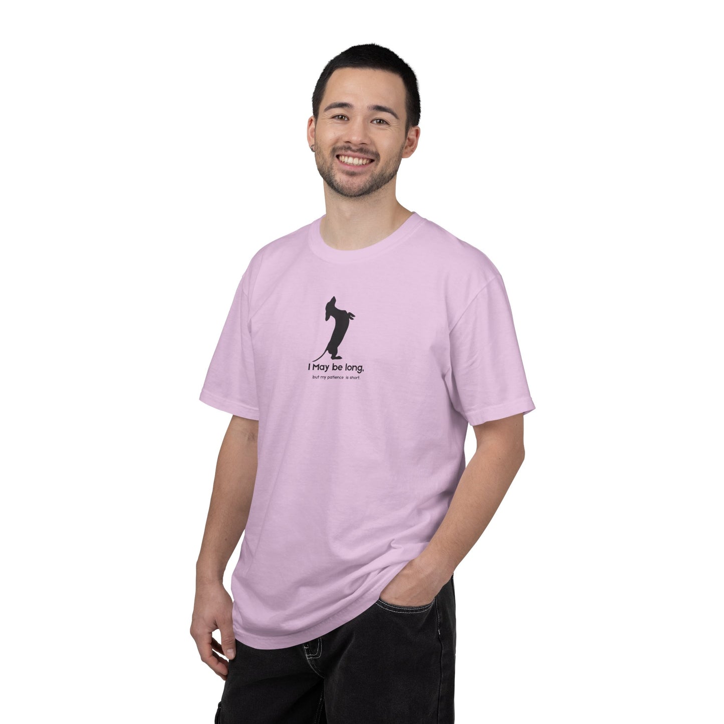T-Shirt — Funny Tall Joke Design “I May be long, but my patience is short.”