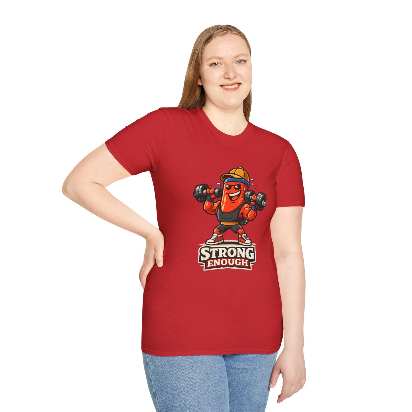 Strong Enough T-Shirt – Cute Dumbbell Gym Graphic Lightweight Cotton Tee
