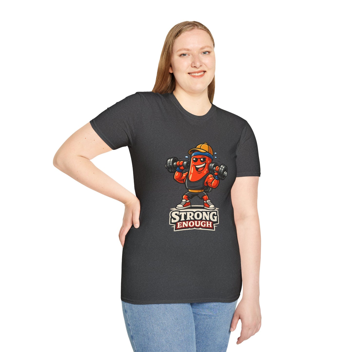 Strong Enough T-Shirt – Cute Dumbbell Gym Graphic Lightweight Cotton Tee