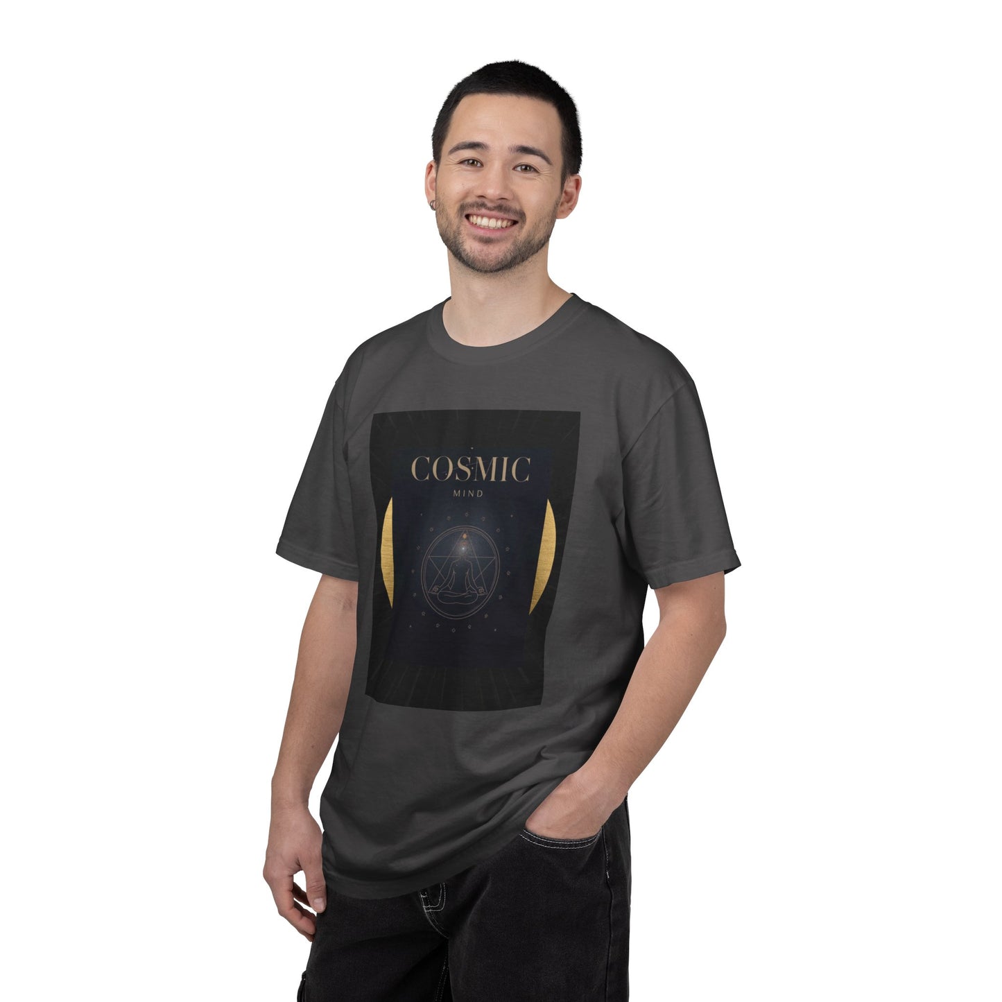 Cosmic Moon Phase T-Shirt — "COSMIC" Gold Celestial Graphic Tee
