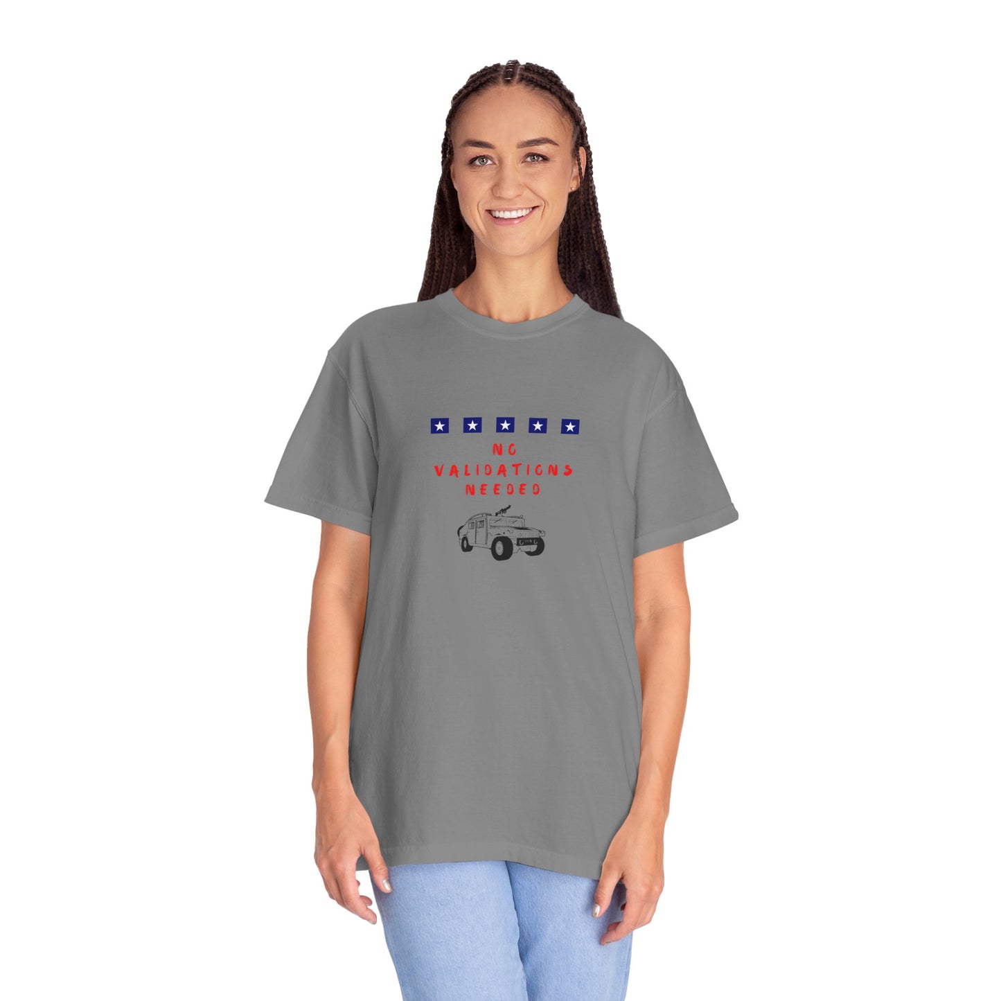T-Shirt — "No Validations Needed" Patriotic Truck Graphic
