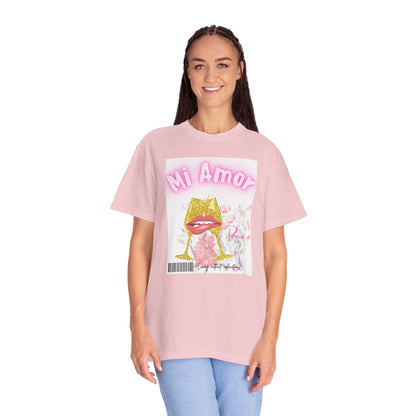 Mi Amor Graphic T-Shirt — Romantic Pink Floral Lips Design