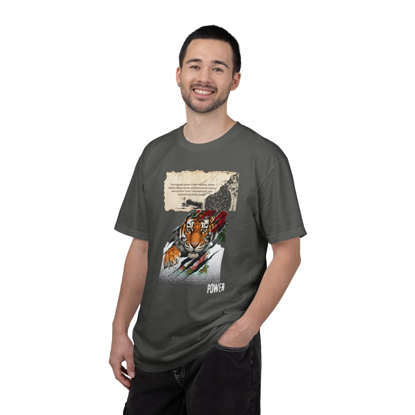 Tiger 'Power' Graphic T-Shirt — Vintage-Inspired Fierce Wildlife Tee