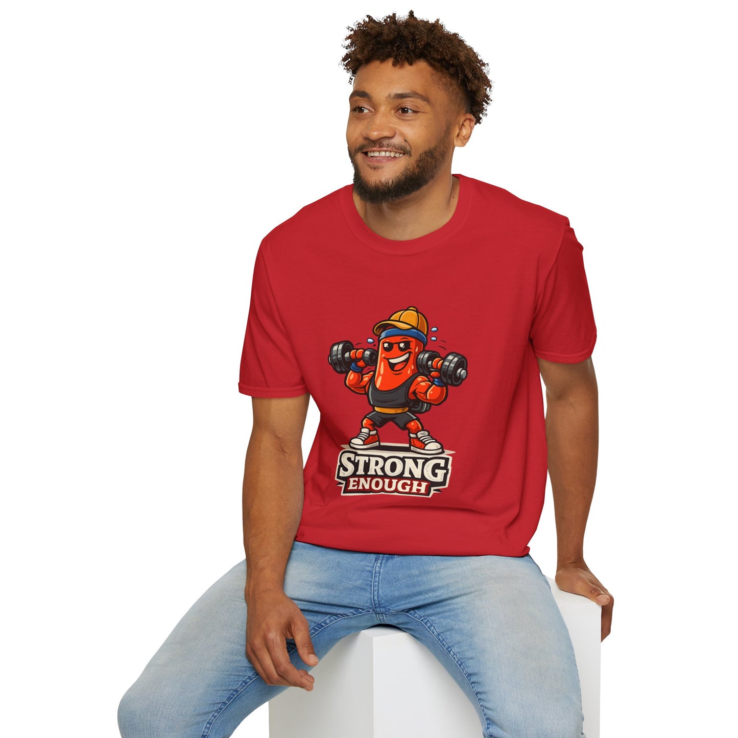 Strong Enough T-Shirt – Cute Dumbbell Gym Graphic Lightweight Cotton Tee