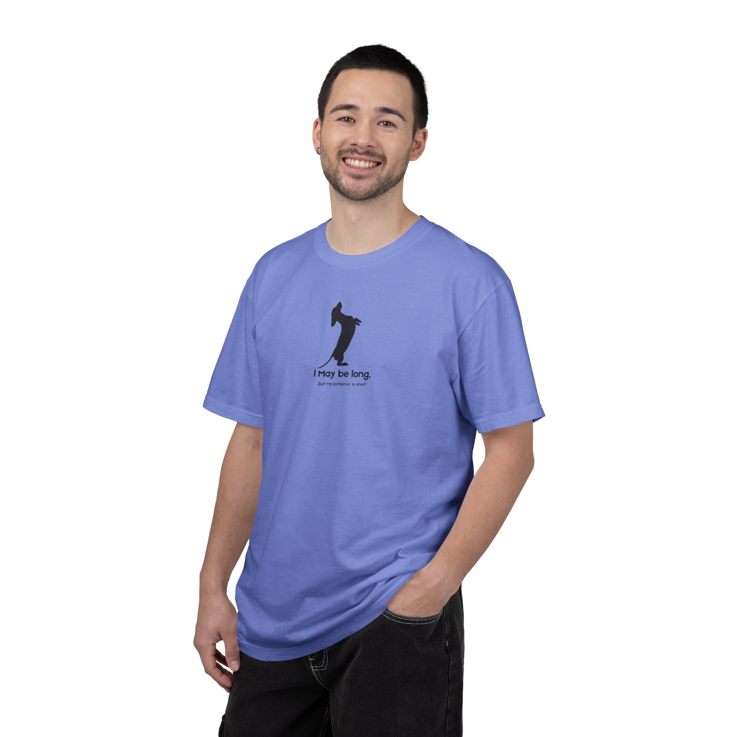 T-Shirt — Funny Tall Joke Design “I May be long, but my patience is short.”
