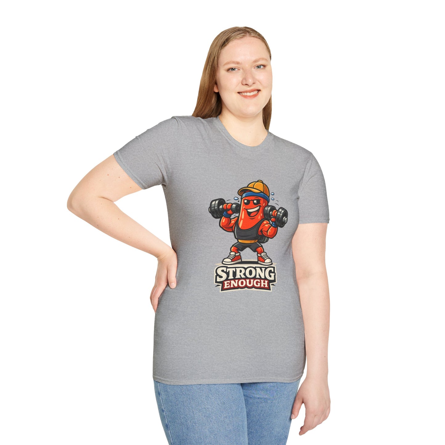 Strong Enough T-Shirt – Cute Dumbbell Gym Graphic Lightweight Cotton Tee