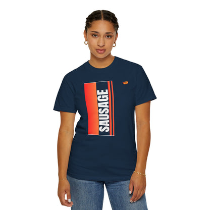 Sausage Retro Stripe T‑Shirt — Bold Vertical BBQ Graphic Tee