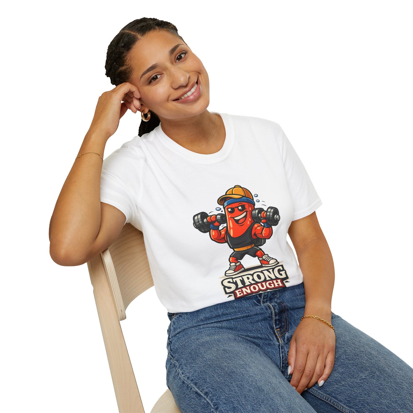 Strong Enough T-Shirt – Cute Dumbbell Gym Graphic Lightweight Cotton Tee