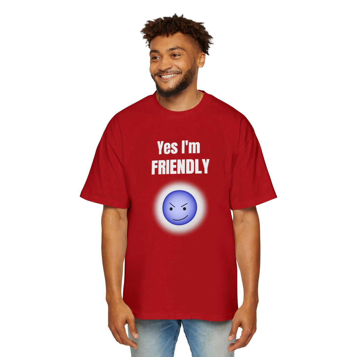 Funny 'Yes I'm Friendly' Tee with Winking Angry Emoji