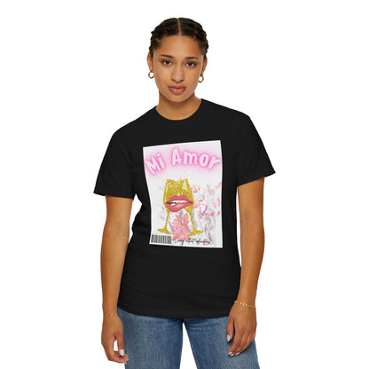 Mi Amor Graphic T-Shirt — Romantic Pink Floral Lips Design