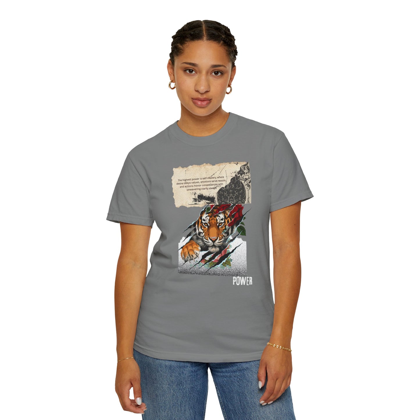 Tiger 'Power' Graphic T-Shirt — Vintage-Inspired Fierce Wildlife Tee