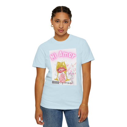 Mi Amor Graphic T-Shirt — Romantic Pink Floral Lips Design