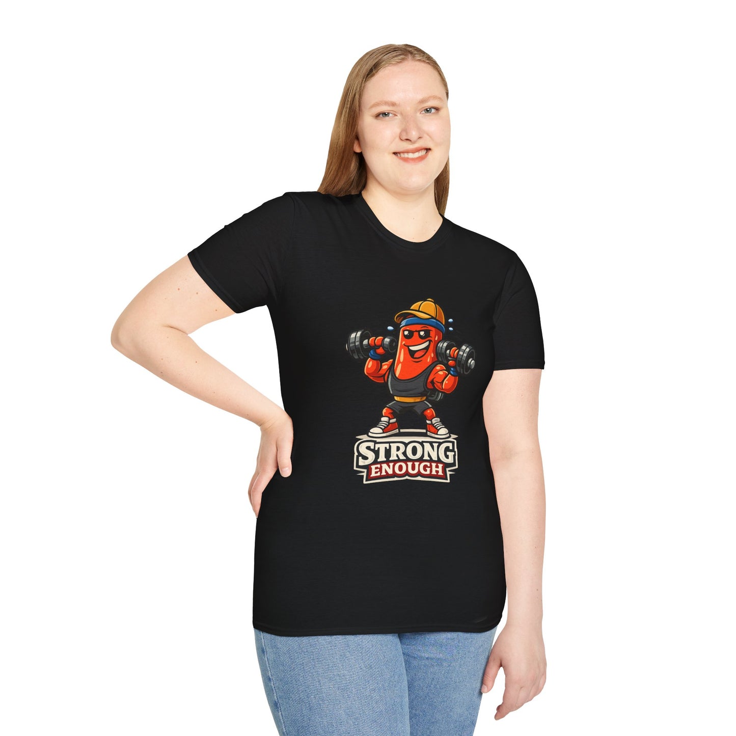 Strong Enough T-Shirt – Cute Dumbbell Gym Graphic Lightweight Cotton Tee