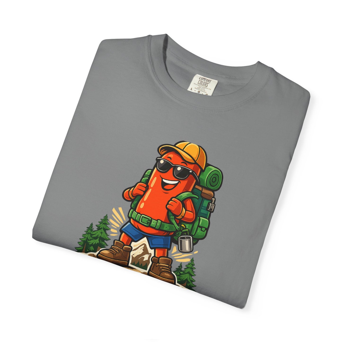 Adventure First Graphic Tee — Hiking Backpacker Badge Shirt