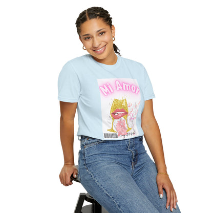 Mi Amor Graphic T-Shirt — Romantic Pink Floral Lips Design