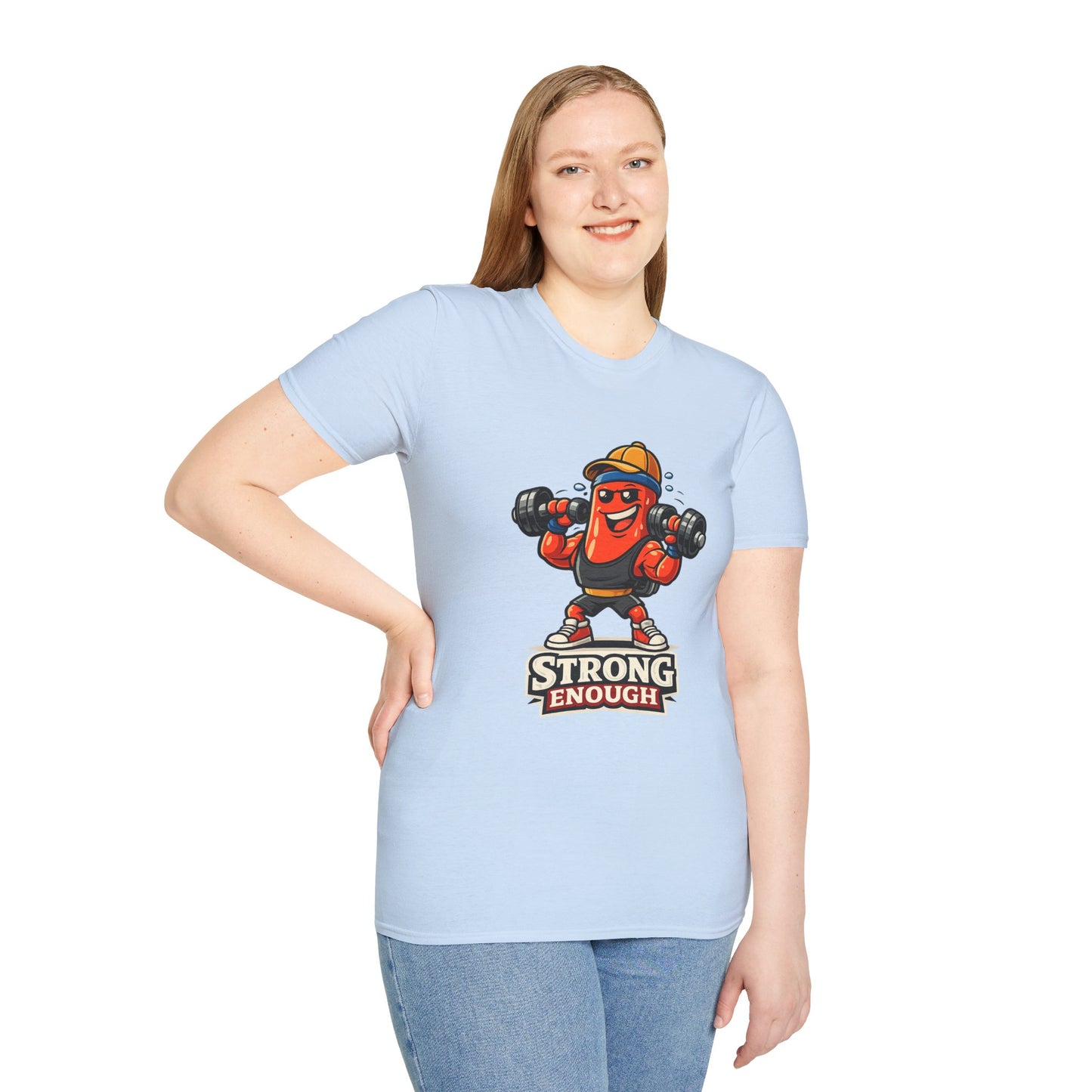Strong Enough T-Shirt – Cute Dumbbell Gym Graphic Lightweight Cotton Tee