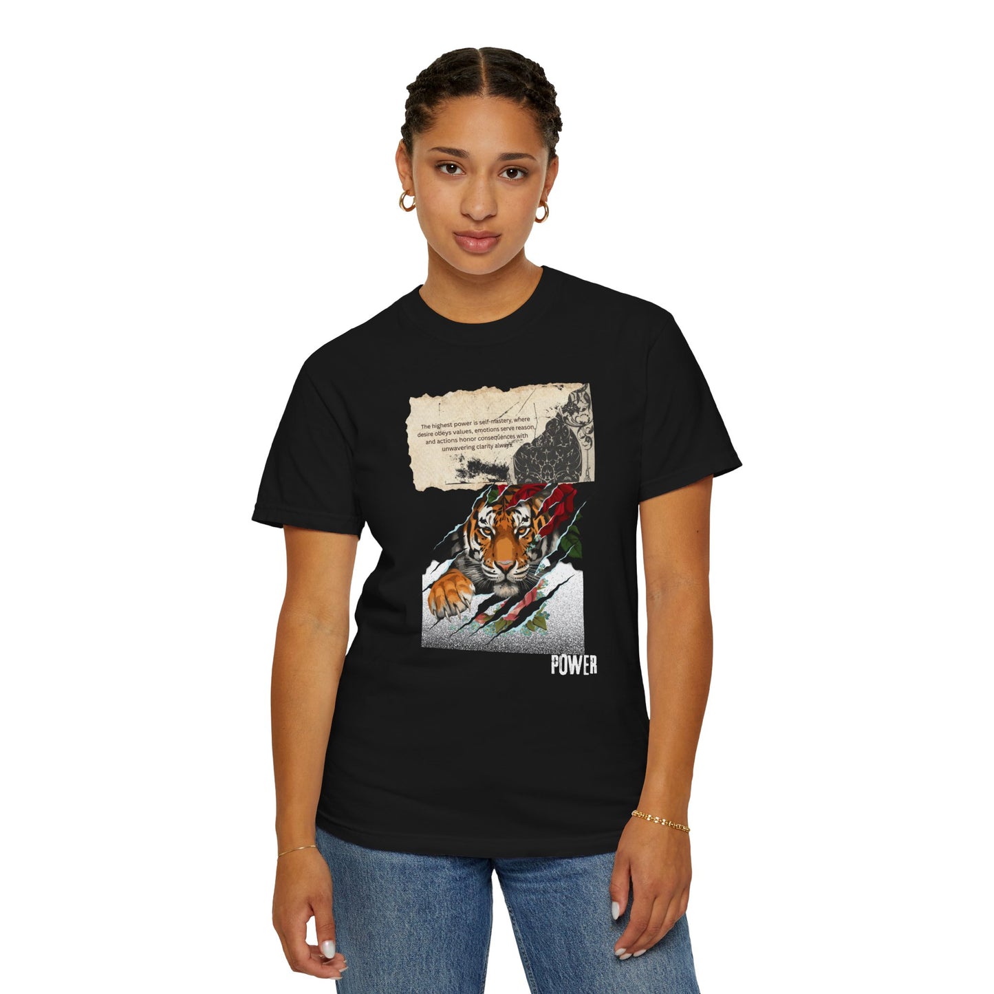 Tiger 'Power' Graphic T-Shirt — Vintage-Inspired Fierce Wildlife Tee