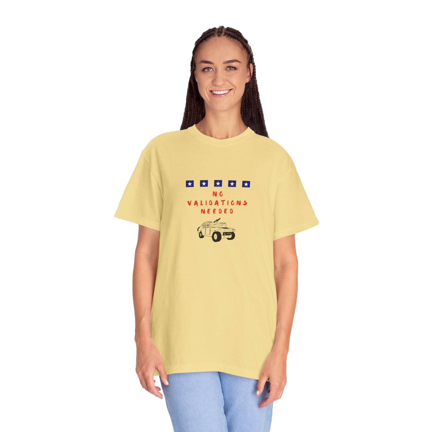 T-Shirt — "No Validations Needed" Patriotic Truck Graphic