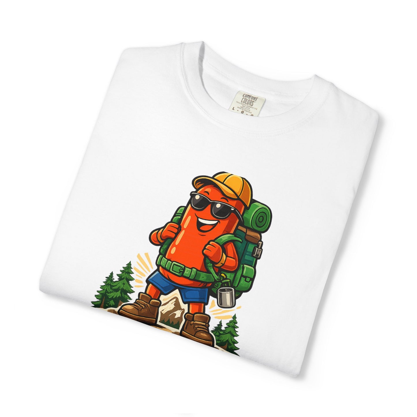 Adventure First Graphic Tee — Hiking Backpacker Badge Shirt
