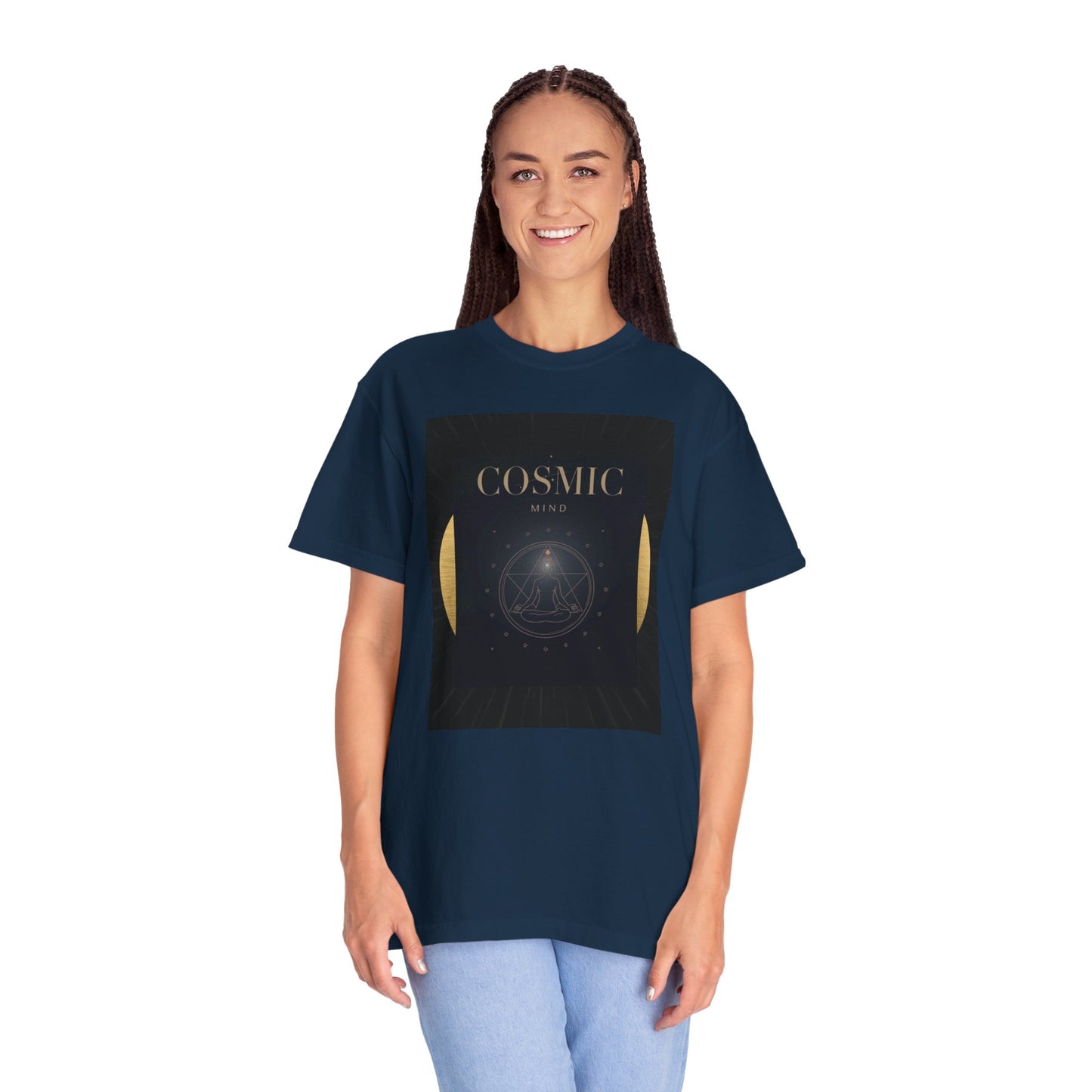 Cosmic Moon Phase T-Shirt — "COSMIC" Gold Celestial Graphic Tee